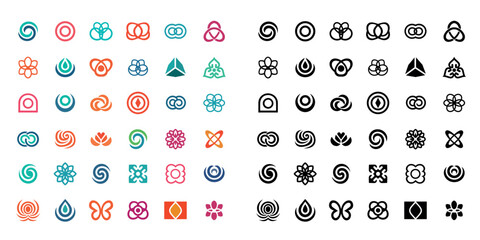 Abstract weird atomic geometric vector shapes collection. Graphic elements