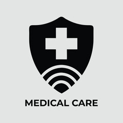 Obraz premium Medical Care Shield with Cross and Waves Icon Representing Health Protection
