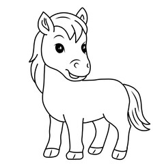 horse cute cartoon line  art pony template for children coloring book little pretty horse