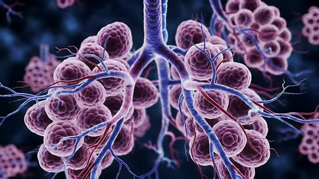 Detailed Close Up of Alveoli and Lung Anatomy Featuring Pulmonary Function in a Dark Blue Background Medical Stock Video