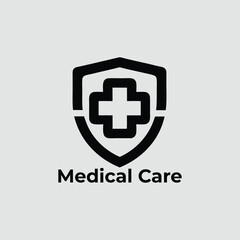 Fototapeta premium Modern Medical Care Logo Design with Shield and Cross Symbol