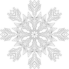 snowflake coloring book, vector image of new year pattern, frosty round ornament for coloring, christmas outline decor for antistress and relaxation