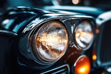 Close-up of a vintage car headlight.