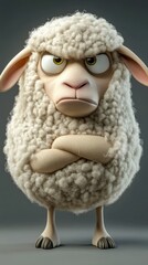 Grumpy Sheep 3D Render: An Angry Cartoon Sheep with Folded Arms