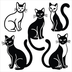 Elegant Black and White Cat Silhouettes Collection Perfect for pet-themed designs and creative projects.