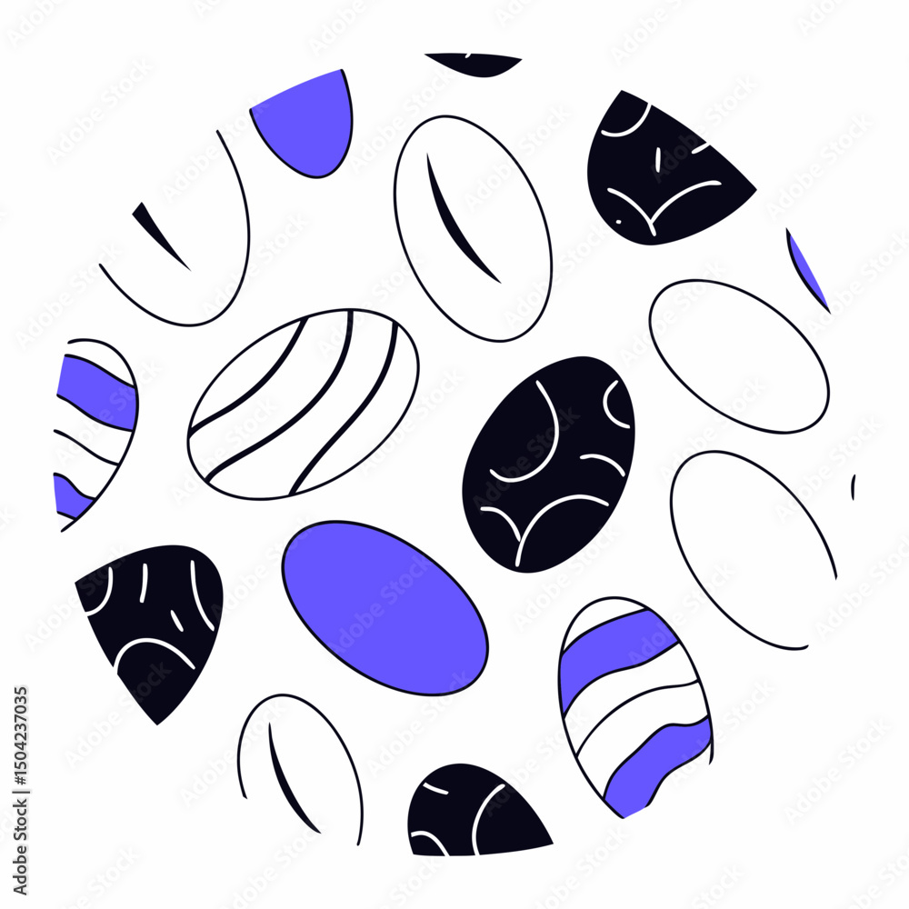 Poster vector colorful abstract pattern featuring various shapes and designs resembling pebbles or stones, 