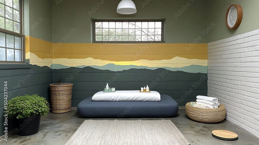 Poster recovery bays feature murals of dawn skies transitioning to daylight symbolizing rejuvenation gradie