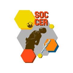 soccer badge  with hexagonal color tshirt and background design