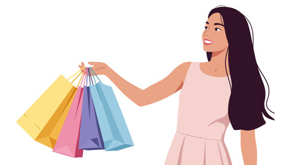 Happy Woman with Shopping Bags Retail Therapy and Consumerism Illustration