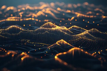 Innovative Digital Waveform Visualization Showcasing Futuristic Data Patterns in Glowing Abstract Network Design