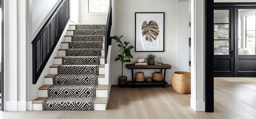 Modern Home Interior Design: Staircase with Geometric Runner
