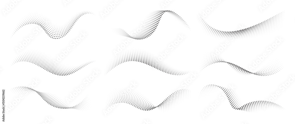Aufkleber abstract dotted halftone waves collection. black and white digital wavy dot, twisted wave line and h