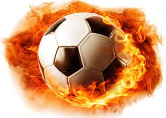 Fototapeta premium Flaming soccer ball isolated on white background PNG 