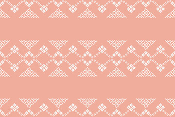 Ethnic geometric fabric pattern Cross Stitch.Ikat embroidery Ethnic oriental Pixel pattern rose pink gold background. Abstract,vector,illustration. Texture,clothing,scarf,decoration,silk wallpaper.