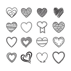 Set of Hand-Drawn Doodle Hearts with Unique Patterns and Designs