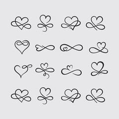 Set of Hand-Drawn Doodle Hearts with Unique Patterns and Designs