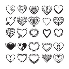 Set of Hand-Drawn Doodle Hearts with Unique Patterns and Designs