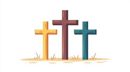 trio of crosses clipart, Good Friday element, flat design, minimal brown palette, isolated on white background
