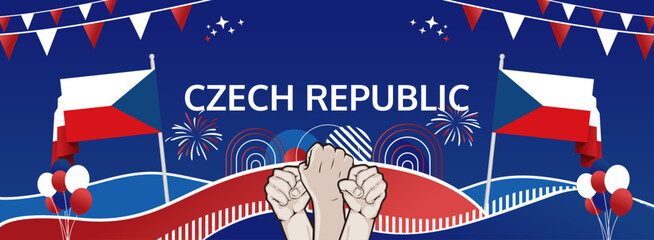Czech Republic Independence Day modern greeting banner. 28 October Happy National Day. Festive horizontal background with flag colors, great for carnival poster, tourism campaign, holidays flash sale