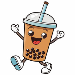 Vector illustration of a cartoon man with a cup of coffee or tea, an isolated beverage container