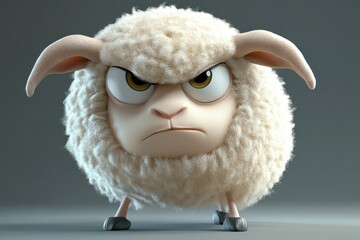 Angry Cartoon Sheep: 3D Render of a Grumpy Ram