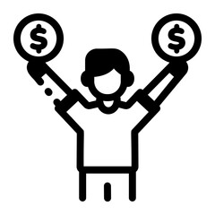 A line style icon denoting casino winning money
