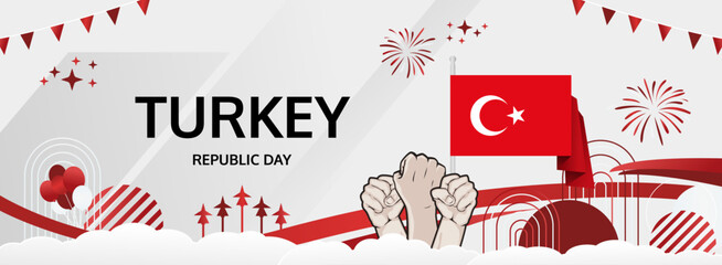 Turkey National Day modern greeting banner. 29 October Happy Republic Day. Festive horizontal background with flag colors, great for carnival poster, tourism campaign, holidays flash sale