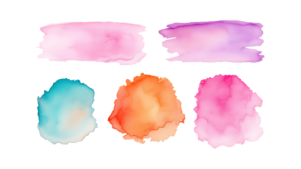 Abstract watercolor paint textures in pink, purple, orange, and blue.