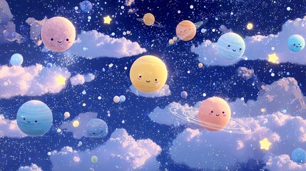 Whimsical Planets and Stars in the Sky