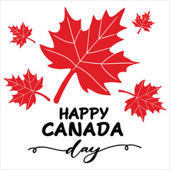 Happy Canada Day Vector Greeting with Red Maple Leaves