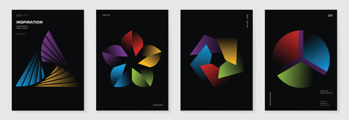 Modern gradient poster background vector set. Cover template with vibrant perspective geometric prism shapes. Ideal design for social media, cover, banner, flyer.