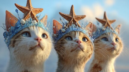 Tiny Mermaid Cats with Star Crowns