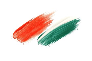 Abstract tricolor paint strokes blend smoothly on the white background creating a vibrant artwork