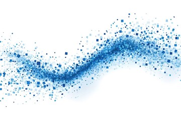 Blue cubes stream across a white expanse, creating a vibrant, flowing, digital wave