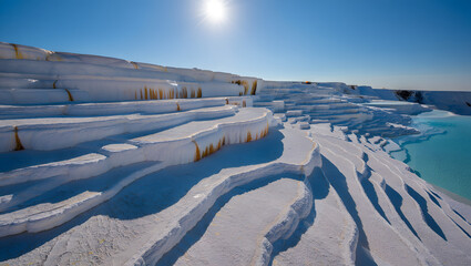White Glacier Texture with Soft Ridges Illuminated by Bright Sunlight