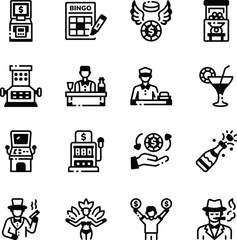 Collection of Casino Games Linear Icons 
