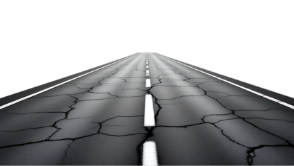 A long, cracked road disappearing into the darkness.
