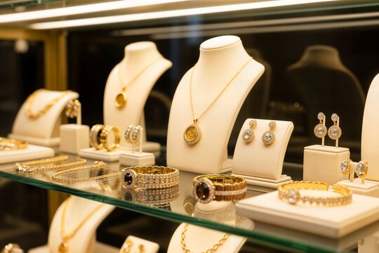 elegant jewelry display in what appears concept high end jewelry store or boutique elegante expositor de joyas en lo que parece concepto de joyer&iacute;a de alta gama o boutique