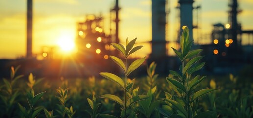 Sunrise Over Industrial Landscape:  A Hopeful View of Green Growth and Renewable Energy