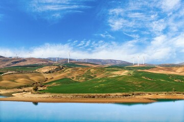 Naklejka premium the lakes formed by the dam on the Guadalhorce river called Embalse del Conde de Guadalhorce