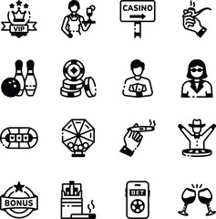 Set of Linear Style Casino Fun Icons 
