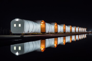 Night Reflection of Illuminated Hangars