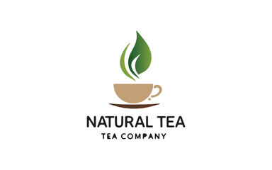 Minimal tea logo with green leaf, steaming cup, modern font, earthy colors. Perfect for herbal, organic, or natural branding.