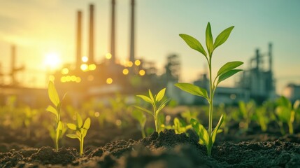 Sunrise over Industrial Landscape: New Growth Amidst Industry