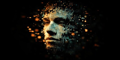 Digital Portrait: Abstract Face in Pixels