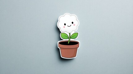 Smiling Kawaii Flower Sprouting from Pot - Cheerful Botanical Decor
