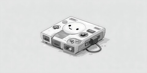 Happy Gaming Console – Minimalist Black and White Line Art Illustration