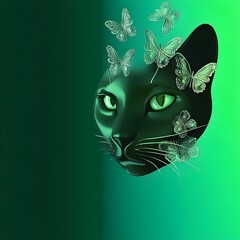 Black cat-shaped mask on a green background with blank space for a text message.