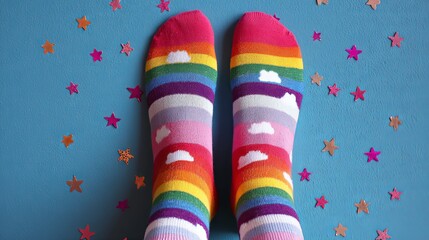 Colorful Rainbow and Star Socks on Floor