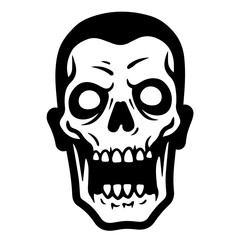 Fototapeta premium Spooky Halloween graveyard scene with bare trees and tombstones. Halloween illustration features dark silhouettes of spooky trees and old tombstones. This Halloween graveyard scene is perfect for part